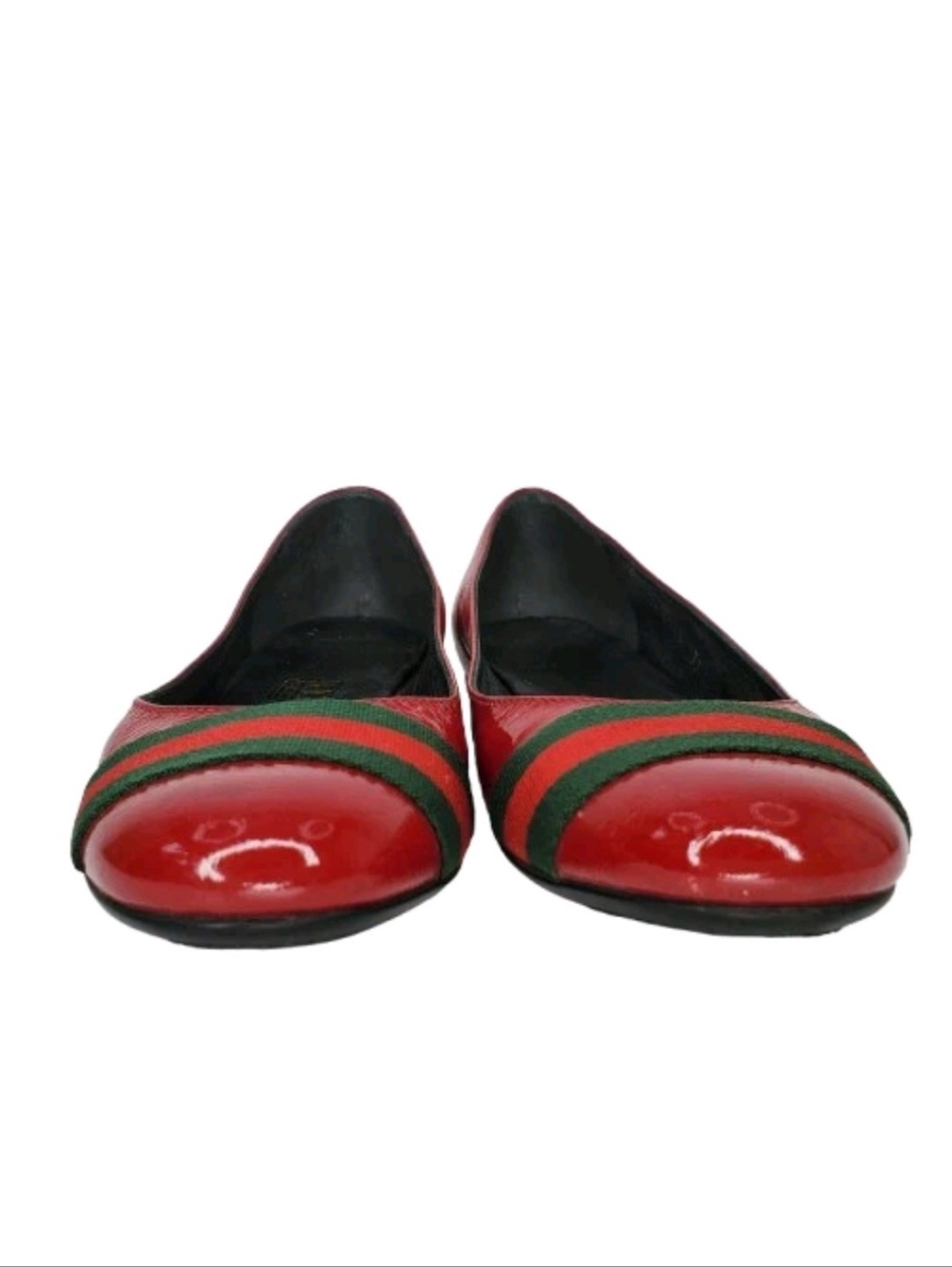 Gucci Red Patent Leather Web Stripe Ballet Flats - Picture 3 of 9